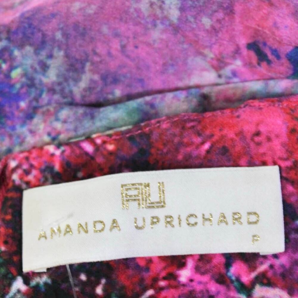 Amanda Uprichard Pink Green Watercolor Satin Fit and Flare Dress XS - Picture 4 of 9